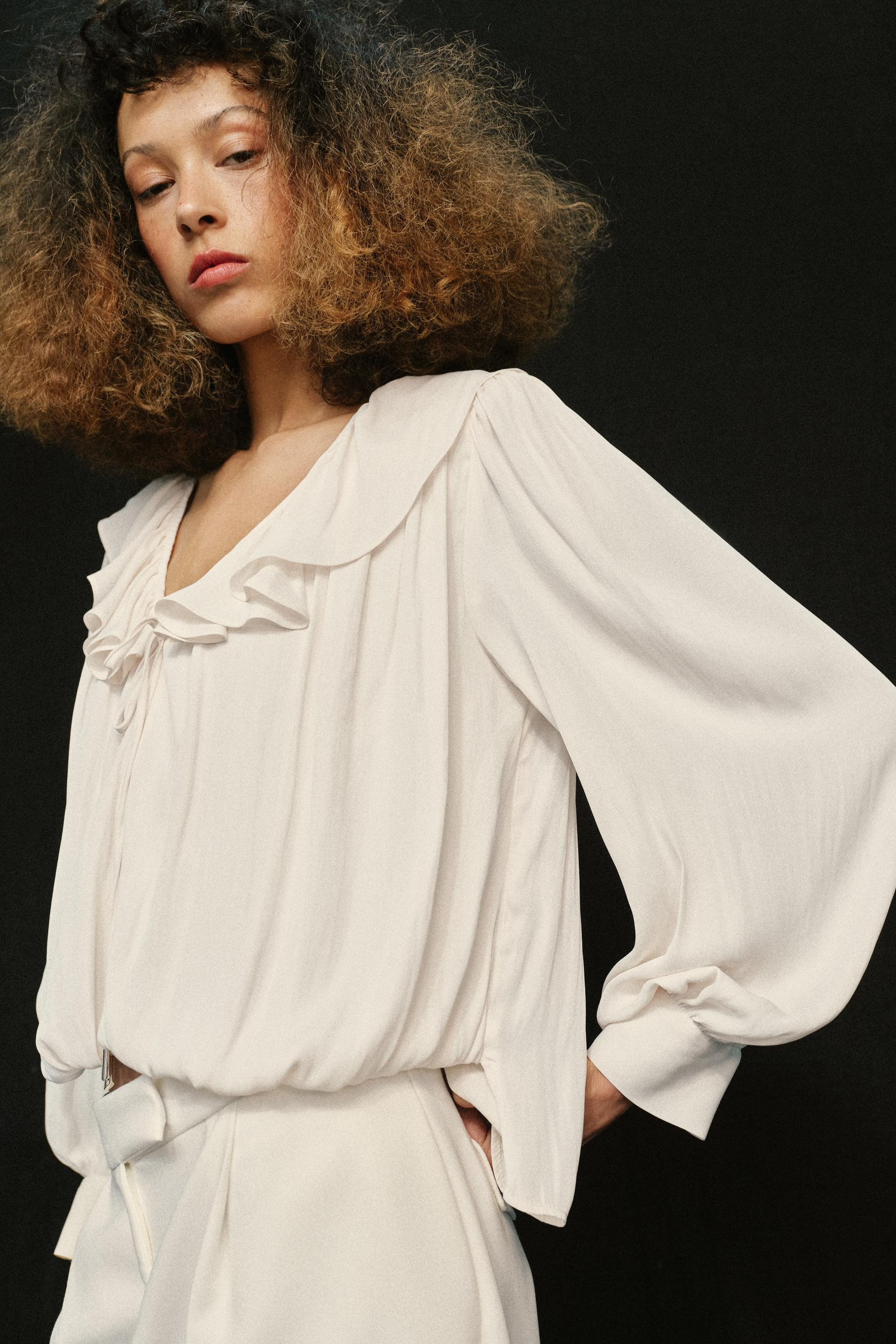 SATIN EFFECT BLOUSE WITH RUFFLES AND SHOULDER PADS | Zara US