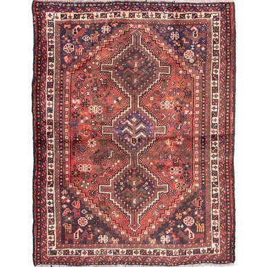 4' 7'' x 3' 5'' Shiraz Authentic Persian Hand Knotted Area Rug - 112783 | Los Angeles Home of rugs