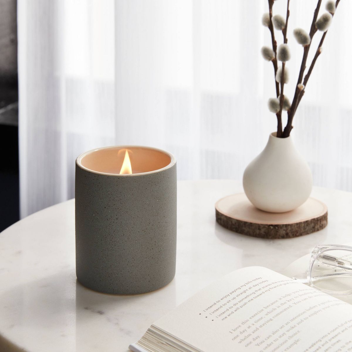 6oz Matte Textured Ceramic Wooden Wick Candle Gray/Salted Driftwood - Threshold™ | Target