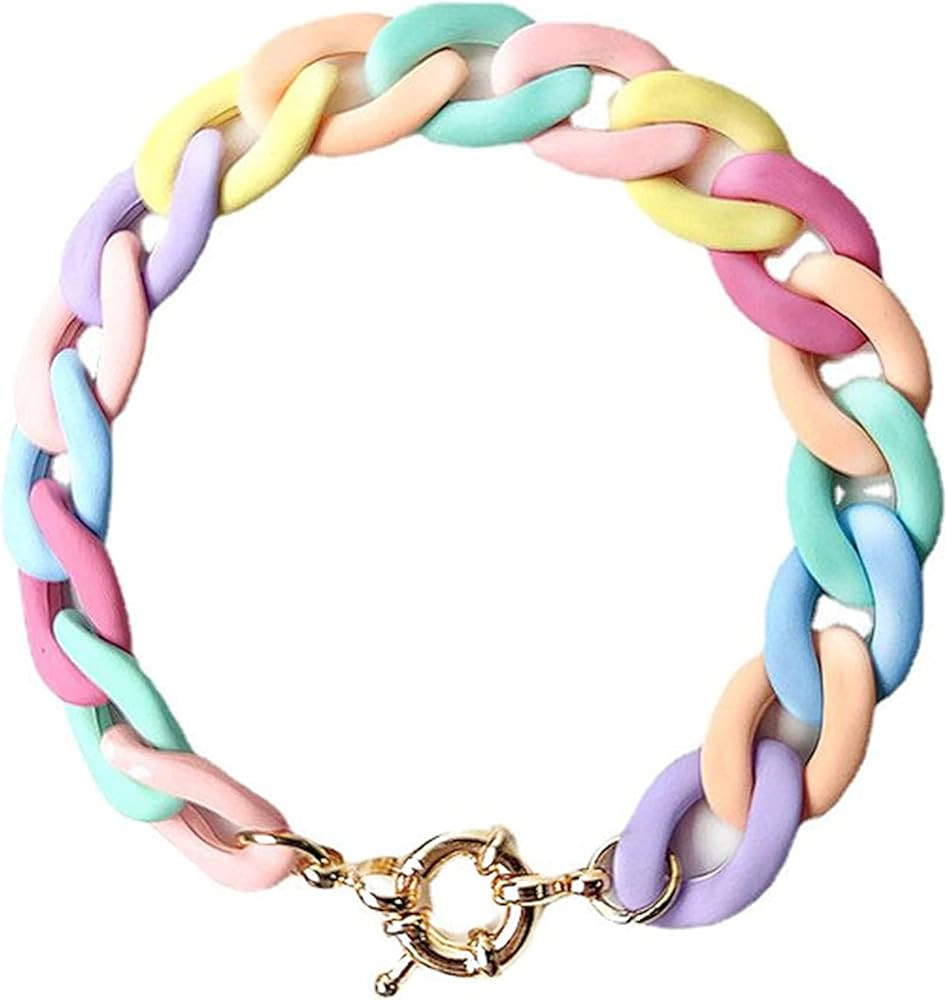 YERTTER Dainty Cute Colorful Rainbow Acrylic Resin Flat Chain Chunky Chain Choker Bracelet for Te... | Amazon (US)