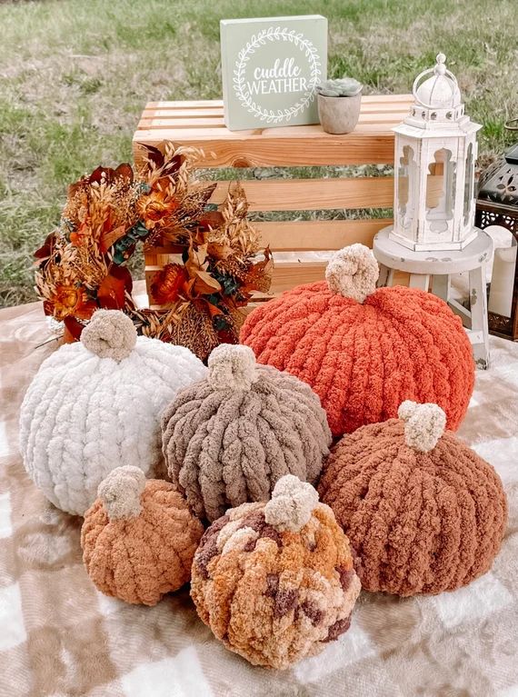 Chunky Knit Pumpkin Pillow Decor Farmhouse Rustic Fall | Etsy | Etsy (US)