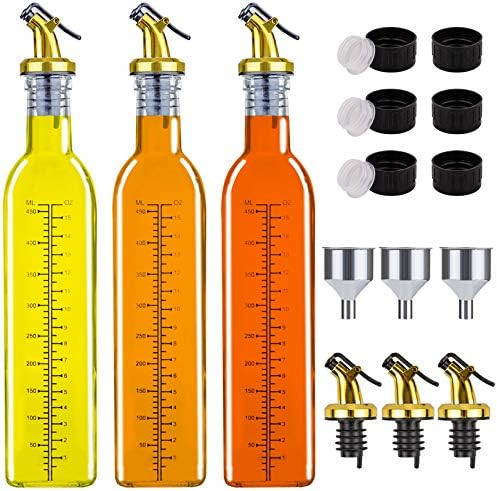 Yesland 3 Pack Olive Oil Dispenser Bottle - 17 oz Vinegar Cruet Glass Bottles with Pourers, Funne... | Amazon (US)