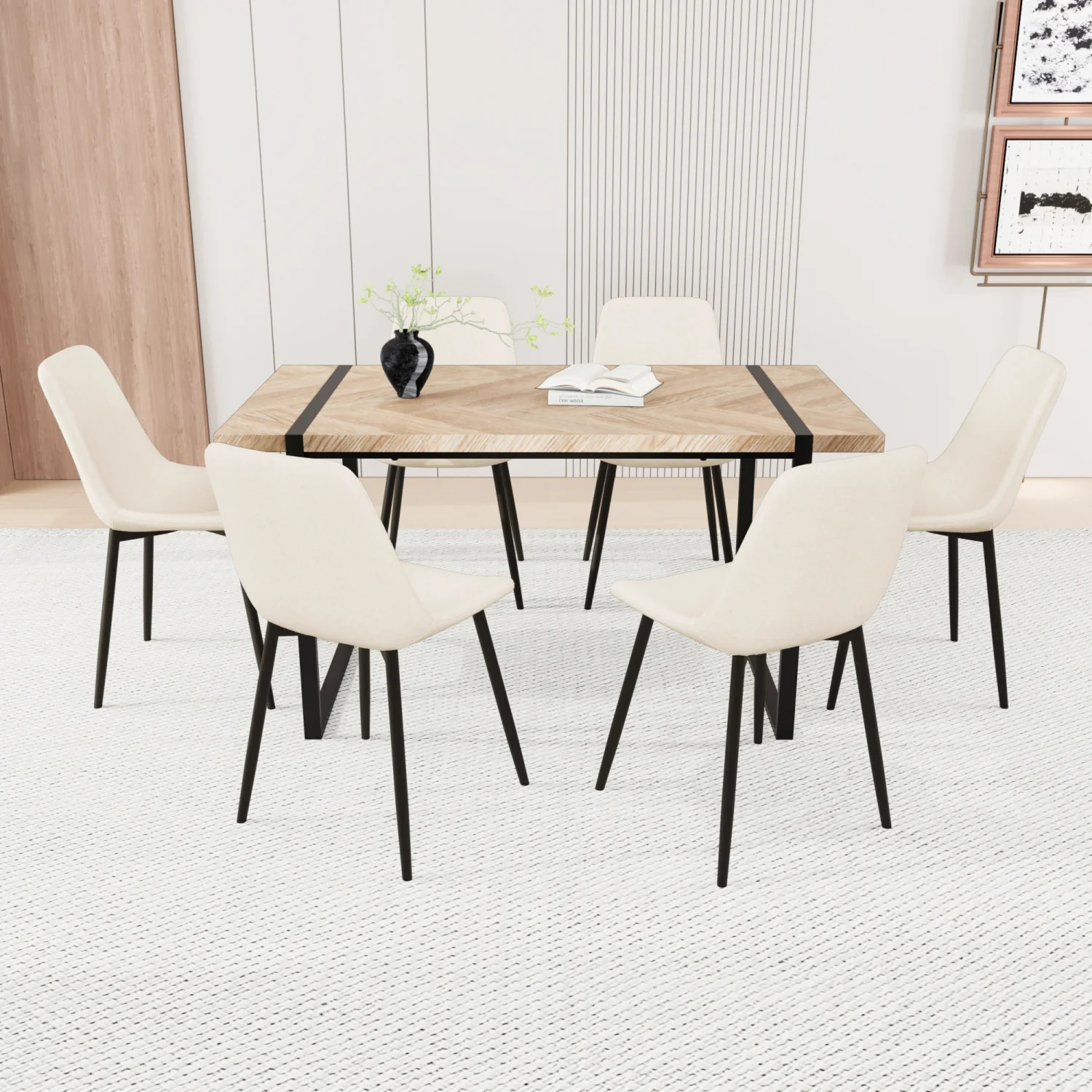 Streamdale 8-Piece Dining Set Modern MDF Table and Chairs, 59 | Shop Simon