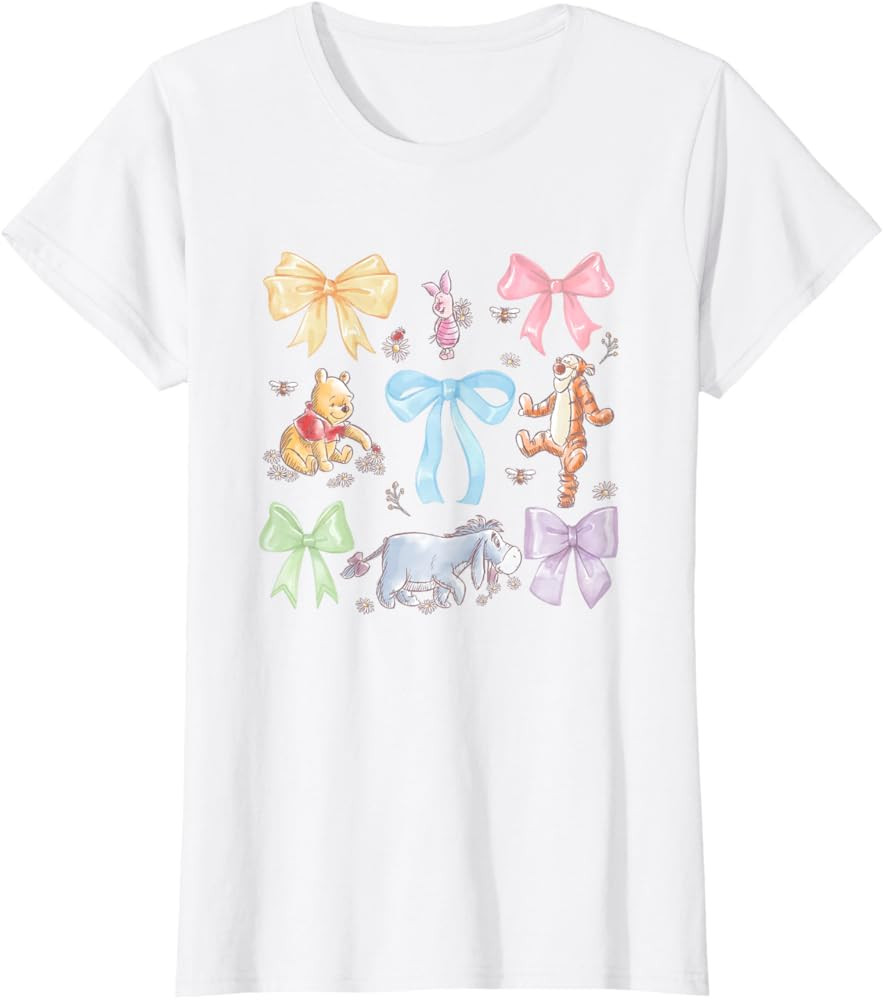Disney Winnie the Pooh Cute Group Shot Sketch Chest Logo T-Shirt | Amazon (US)