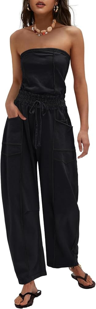 LAMISSCHE Womens Casual Strapless Jumpsuits off the Shoulder Summer Rompers Sleeveless One Piece ... | Amazon (US)