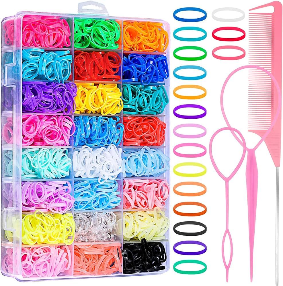 2000 Pcs Elastic Hair Rubber Bands for Girls, 24 Colors Small Girl Hair Ties Baby Hair Ties Elast... | Amazon (US)