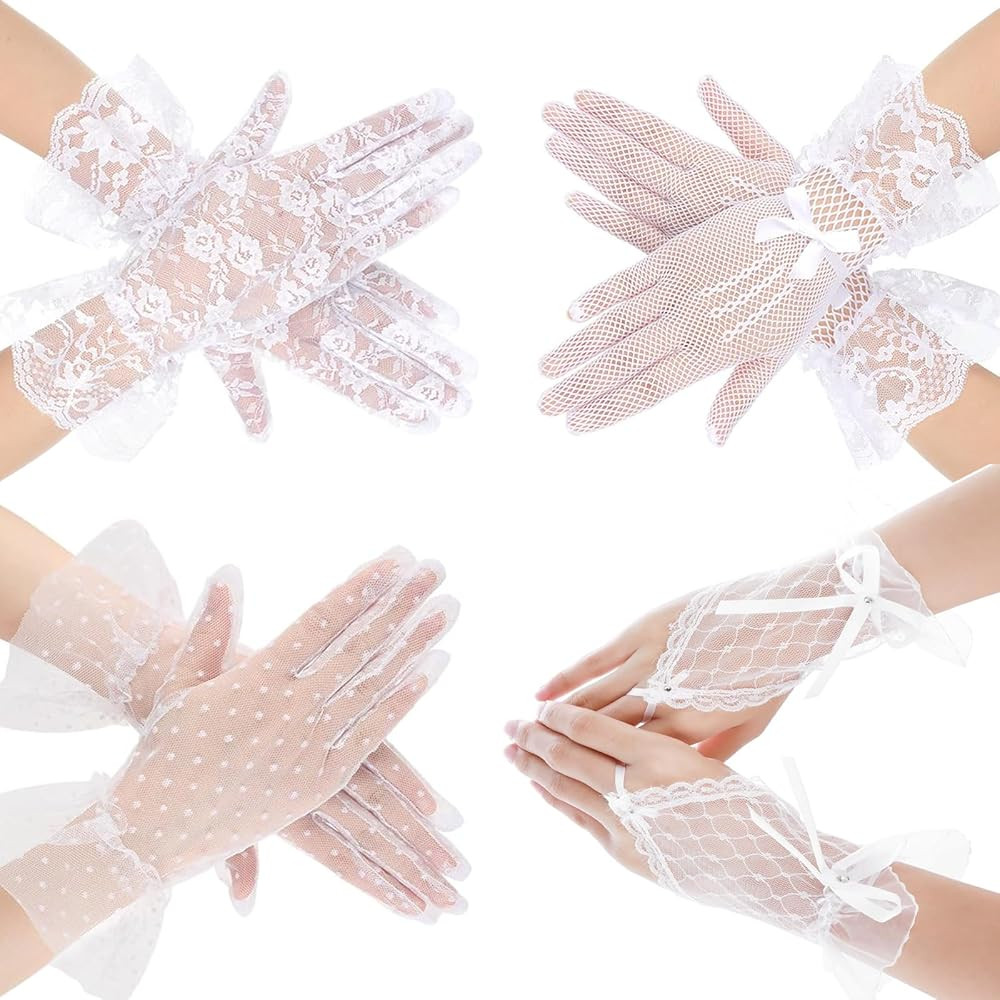 4 Pairs Lace Gloves for Women Tea Party Gloves Wedding Lace Gloves Tea Parry Attire for Party, Ha... | Amazon (US)