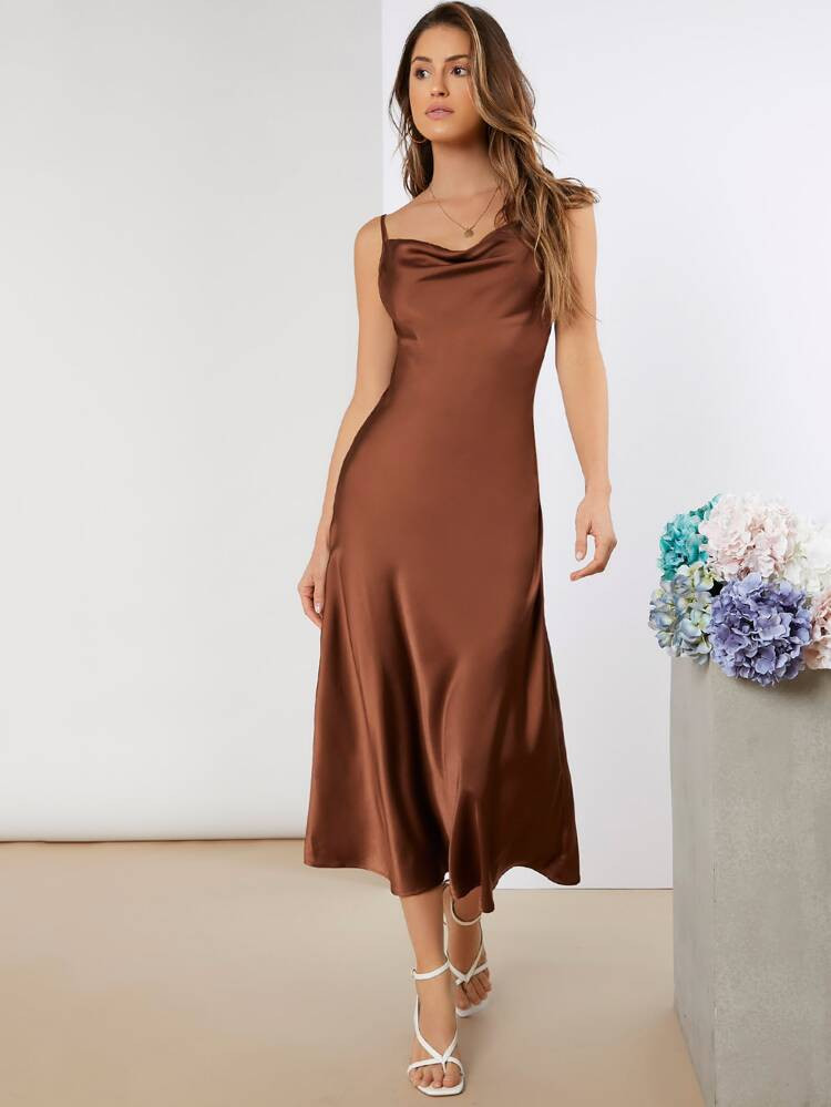 Cowl Neck Satin Solid Dress | SHEIN