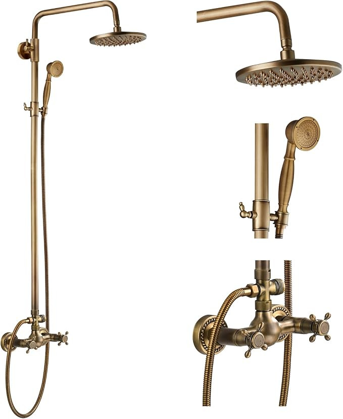 gotonovo Antique Brass Bathroom Shower Faucet Set Shower Fixture 8 Inch Rainfall Shower Head Hand... | Amazon (US)