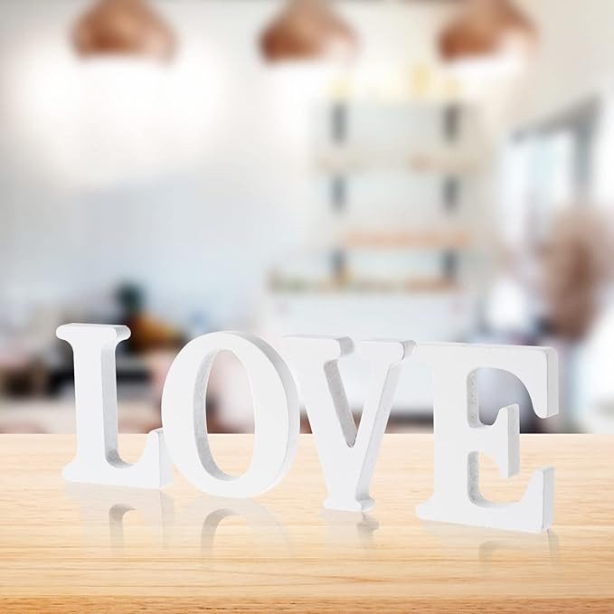 MixTeach Valentine's Day Wood Love Signs,White Freestanding Love Letter Table Centerpiece,Table T... | Amazon (US)