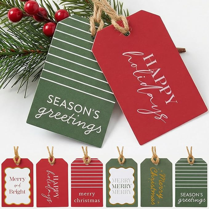 Beautiful Christmas Gift Tags - 48 Quality Craft Labels with Rope for Personalizing Your Holiday ... | Amazon (US)