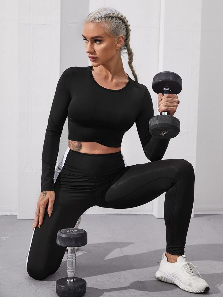 Solid Crop Slim Sports Tee | SHEIN