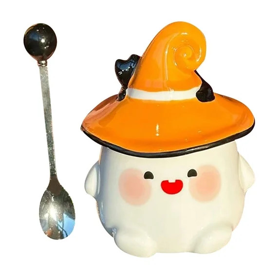 Muecwrye Cute Halloween Pumpkin Mug with Lid, 320ml Ceramic Coffee Cup, Heat-Resistant Handle, Pe... | Walmart (US)