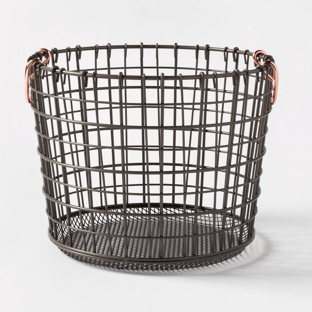 Wire Round Basket Copper Handle with Mesh Bottom Pewter - Threshold™ | Target