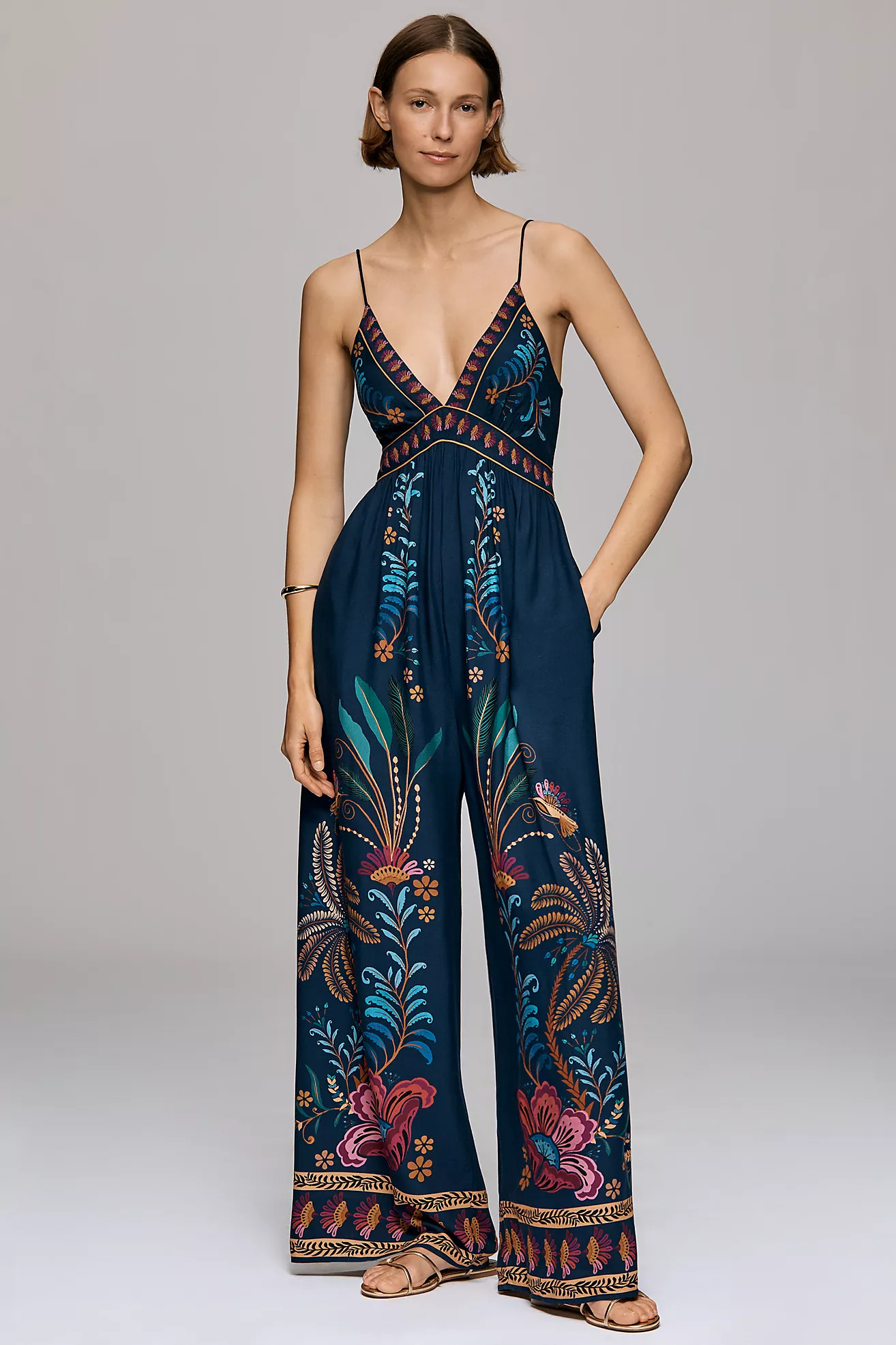 Farm Rio x Anthropologie V Neck Wide Leg Jumpsuit | Anthropologie (US)