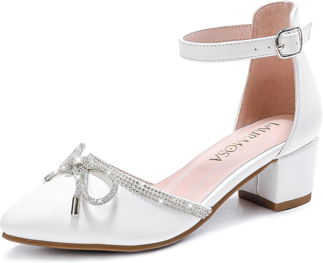 Girls Sandals Closed Toe High Heels Pointed Toe Ankle Strap Pumps Flower Girl Dressy Shoes in Wed... | Amazon (US)