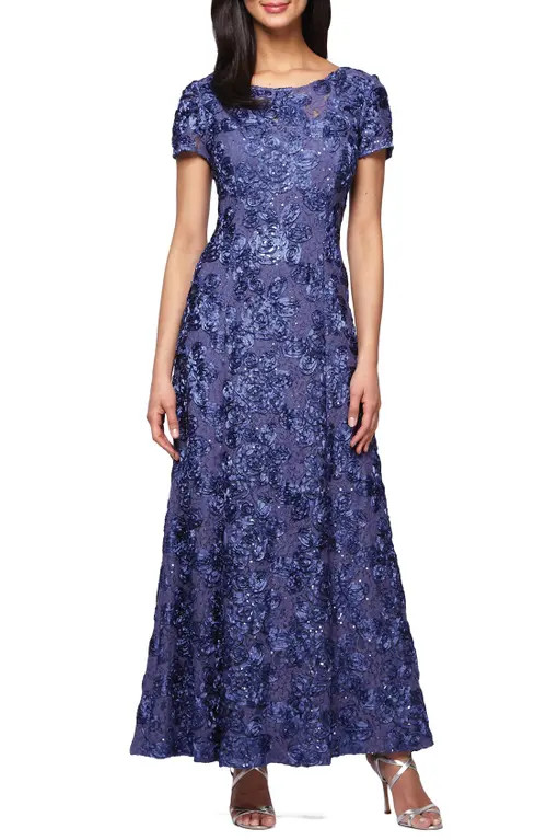 Alex Evenings Embellished Lace A-Line Evening Gown in Violet Blue at Nordstrom, Size 18 | Nordstrom