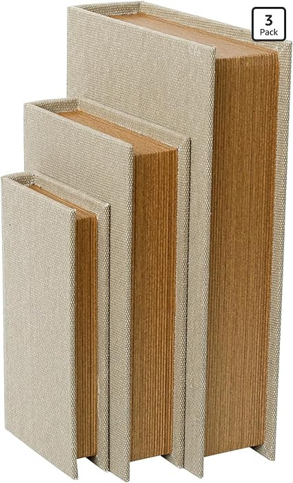 Decorative Book Boxes Set of 3 – Modern Faux Linen & Wood Hidden Storage for Coffee Table – S... | Amazon (US)