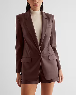 Faux Leather One Button Cinched Boyfriend Blazer | Express