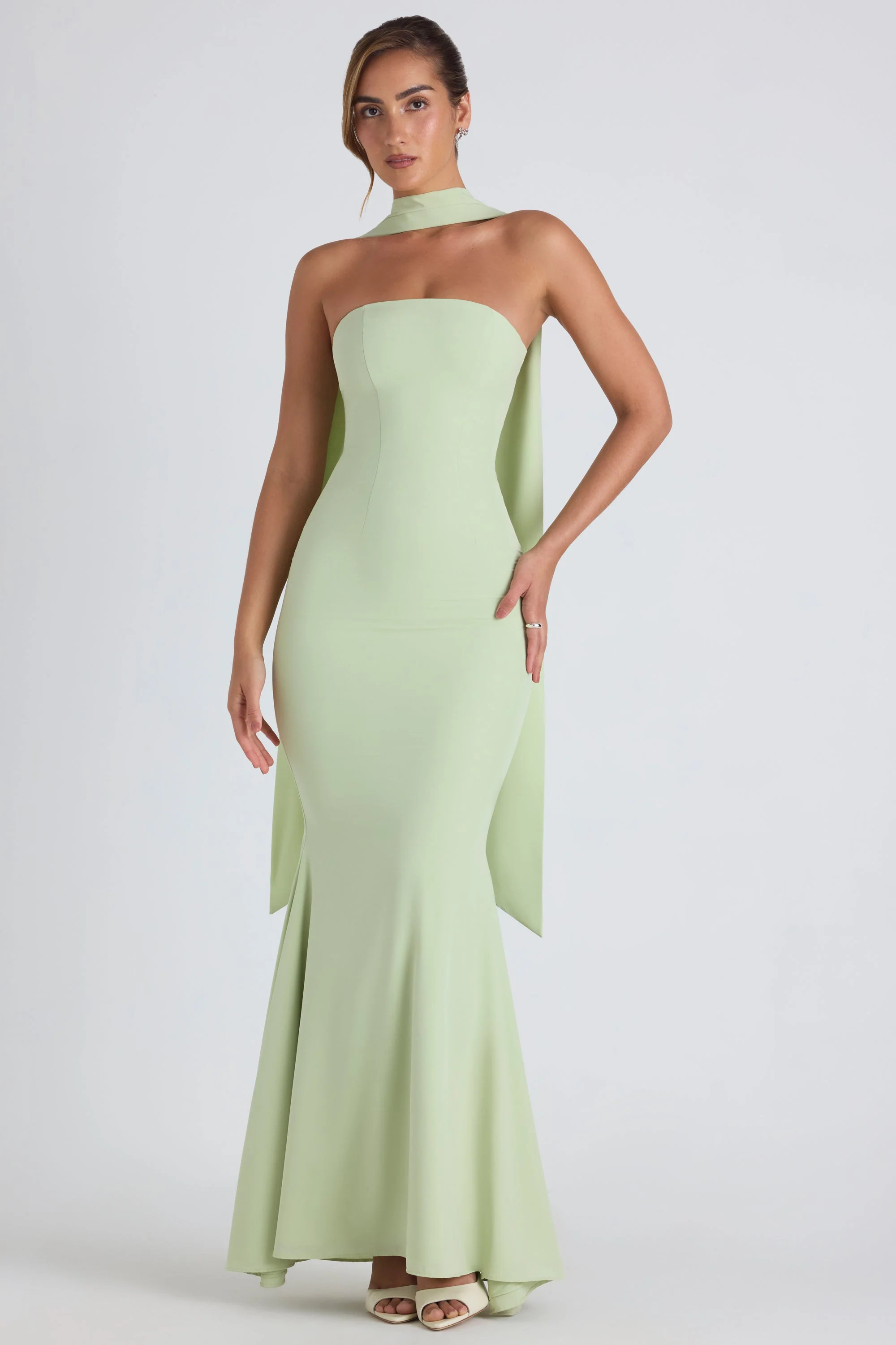 Scarf-Detail Strapless Gown in Spring Green | Oh Polly