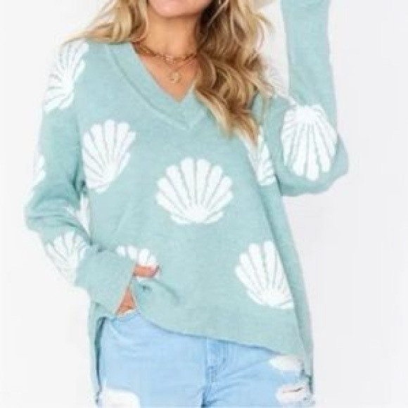Show Me Your Mumu Gilligan V-Neck Aqua Knit Sweater Tossed Seashell M | Poshmark