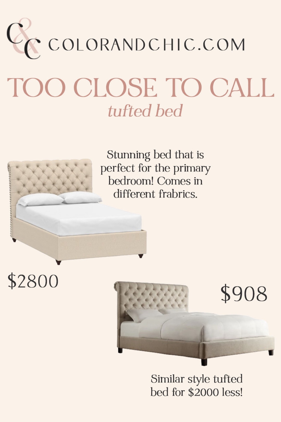 Two tufted style bed frames that would look stunning in the home and are fairly similar! 

#LTKHome #LTKStyleTip