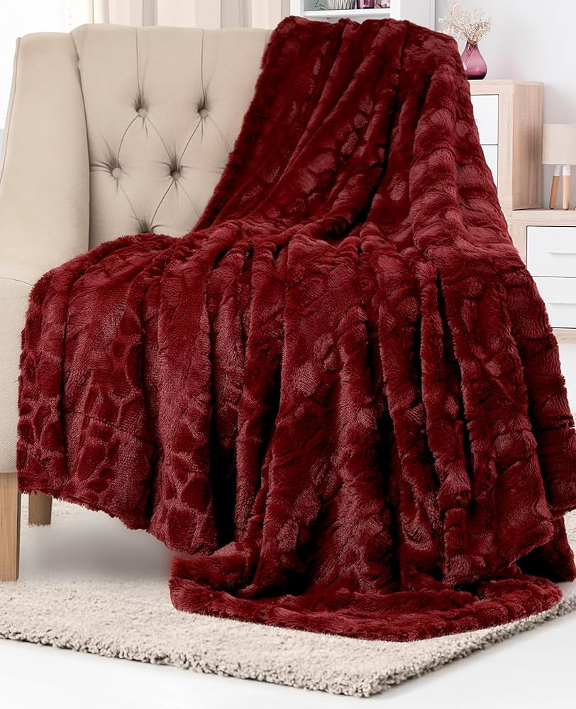 Everlasting Comfort Soft & Comfortable Red Faux Fur Throw Blanket for Couch - (50"x65") Minky & F... | Amazon (US)