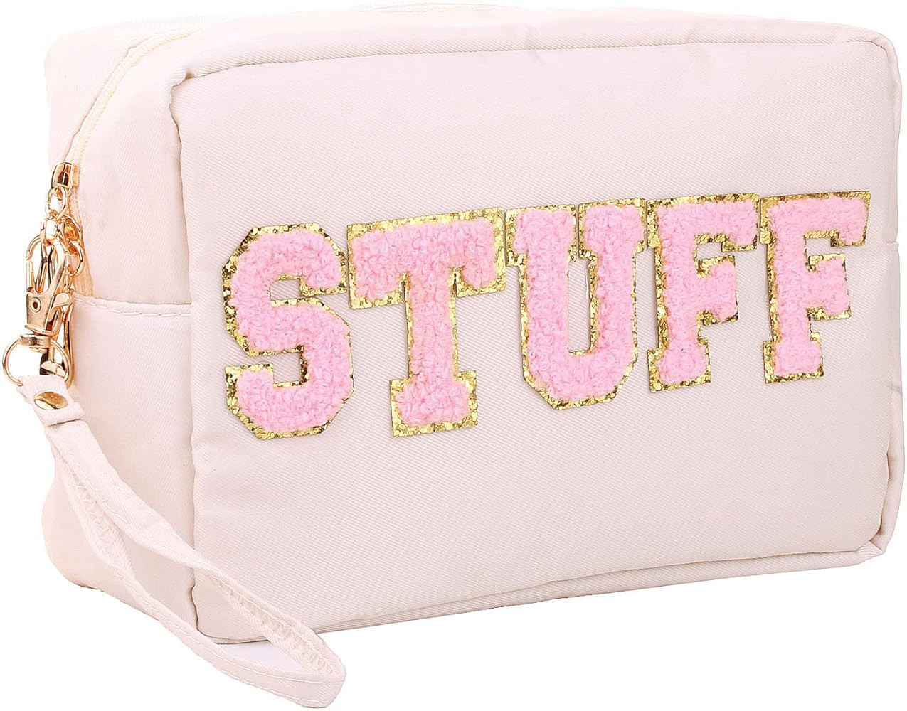 oaesc Nylon Cosmetic Bag Chenille Letter Patches Waterproof Travel Pouch Snack Makeup with Wrist ... | Amazon (US)