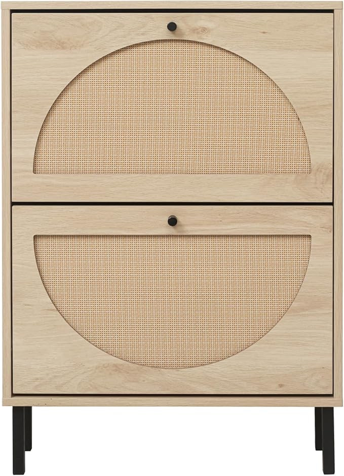 ZeHuoGe Rattan Shoe Cabinet with 2 Flip Drawers, Narrow Hidden Entrance Hallway Free Standing Sho... | Amazon (US)