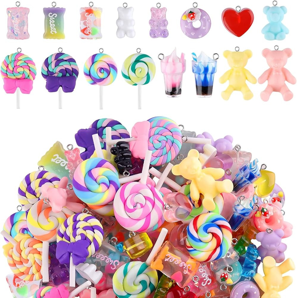 Kalolary Candy Pendant Charms Colorful Polymer Clay Sweet Lollipop Charms Bear Charm Cute Ice Cre... | Amazon (CA)