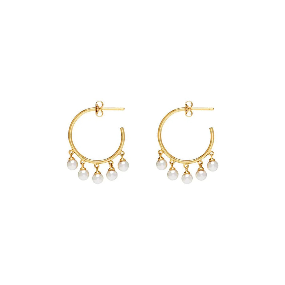 Pearl Drop Hoops (Gold) | Montce