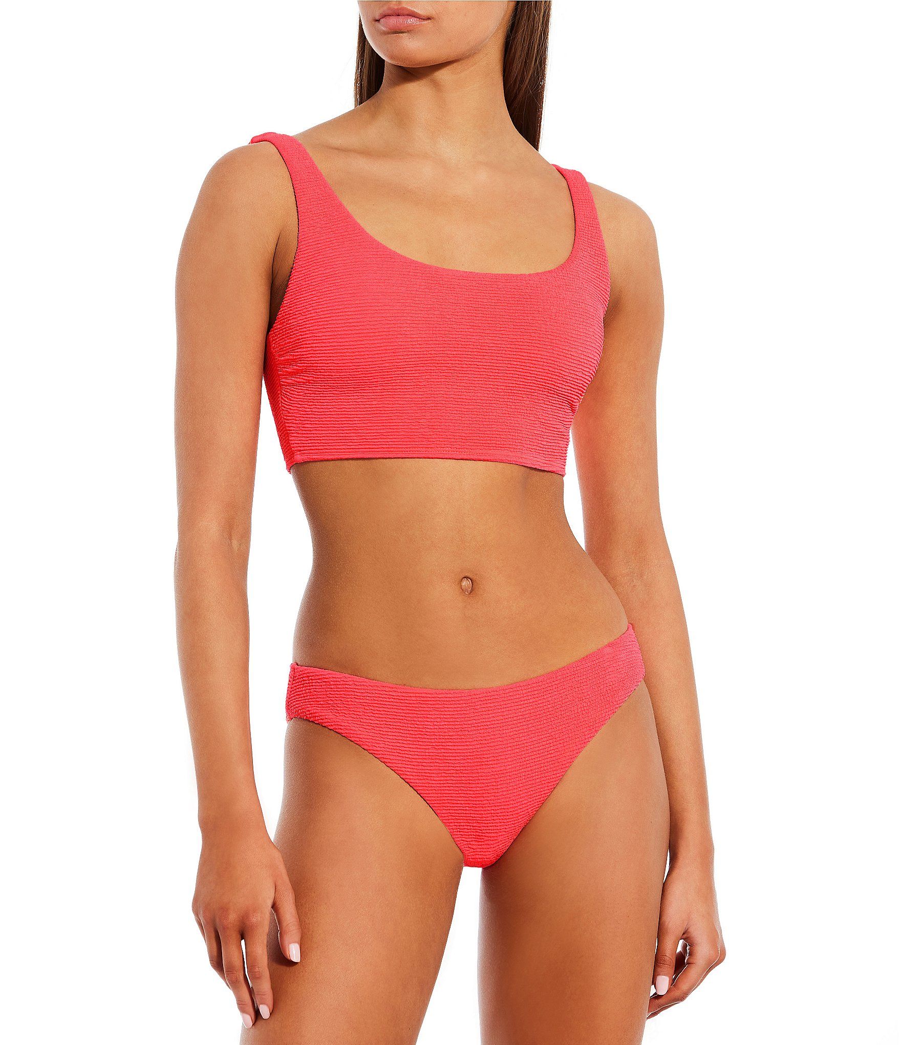 GB Solid Scrunchie Textured Scoop Neck Cropped Swim Top & Classic Hipster Swim Bottom | Dillard's | Dillard's