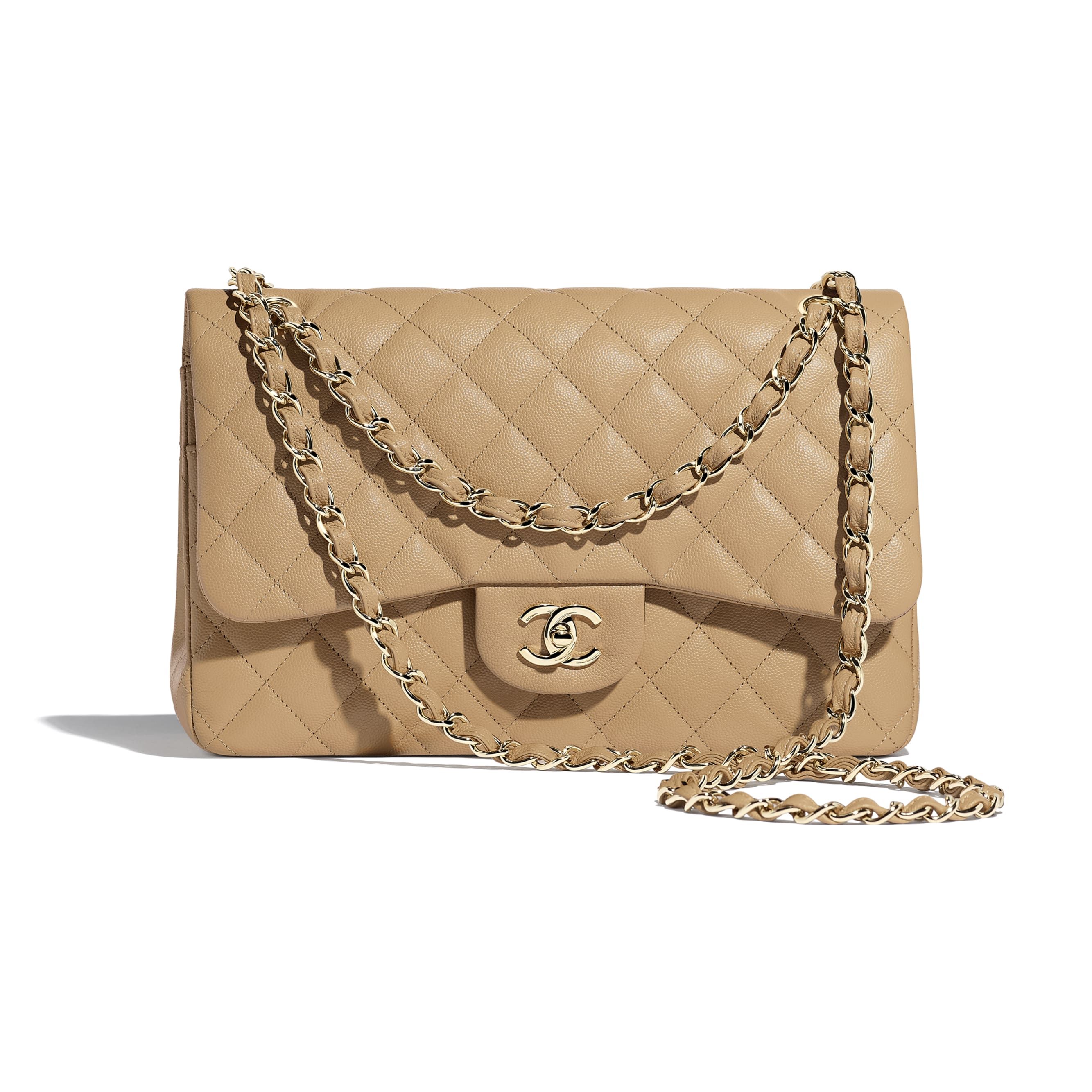 Grained Calfskin & Gold-Tone Metal Beige Large Classic Handbag | CHANEL | Chanel, Inc. (US)