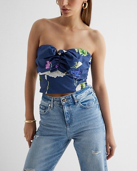 Floral Strapless Ruched Bow Corset Tube Top | Express