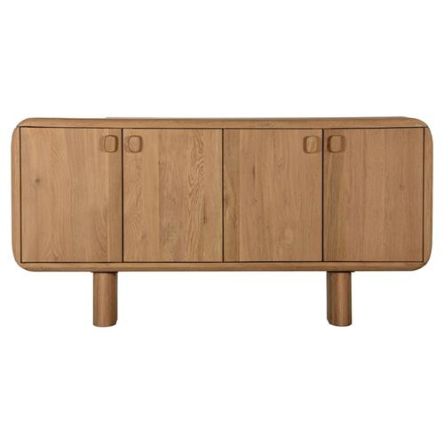 Laura Rustic Lodge Natural Oak Wood Round Edge 4 Door Sideboard | Kathy Kuo Home