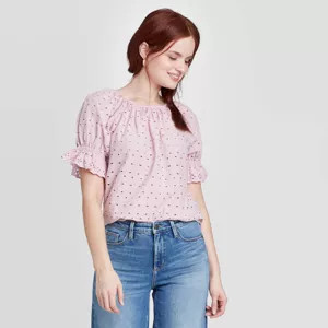 Women's Short Sleeve Round Neck Eyelet Top - Universal Thread™ | Target