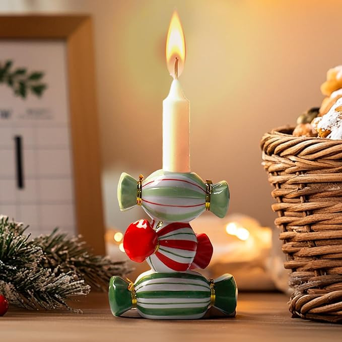 Christmas Candlestick Holders,Ceramic Candy Shape Candle Holders Decorations,Xmas Centerpiece Tab... | Amazon (US)