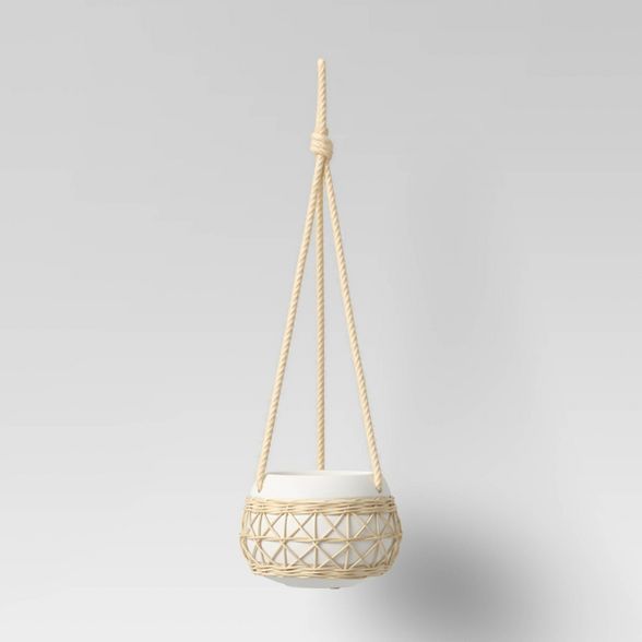 5.5" x 7.5" Rattan Ceramic Hanging Planter White - Opalhouse™ | Target