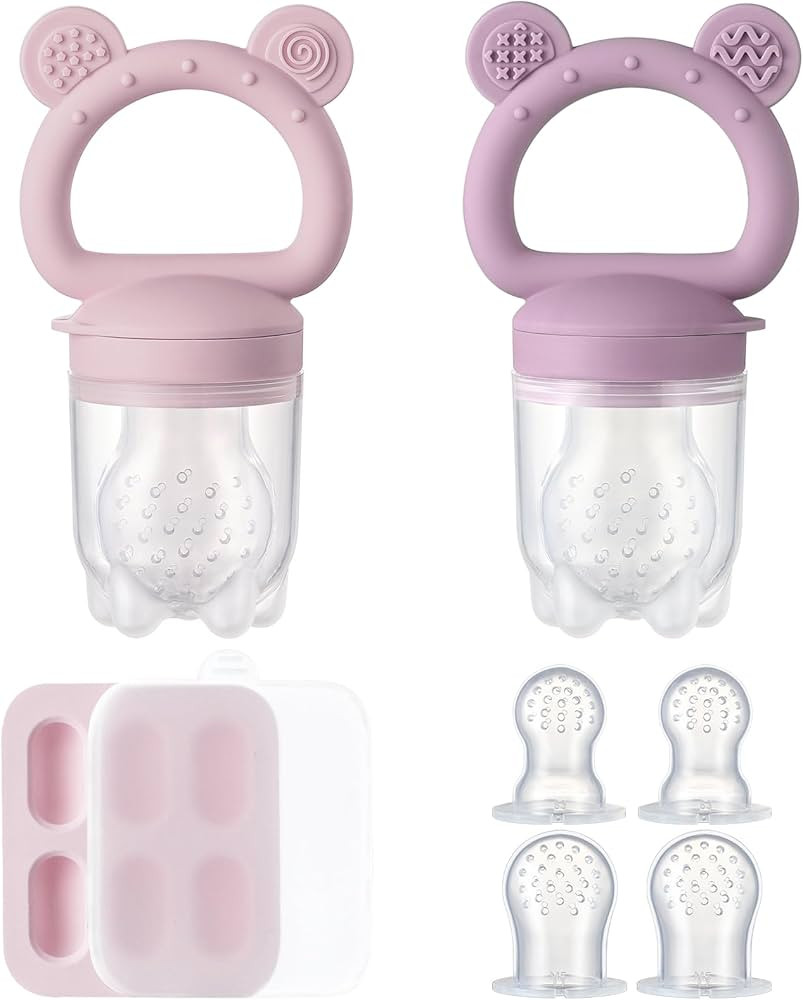 2 Pack Silicone Baby Fruit Feeder with Mini Freezer Tray, Breastmilk Popsicle Molds for Infant Te... | Amazon (US)