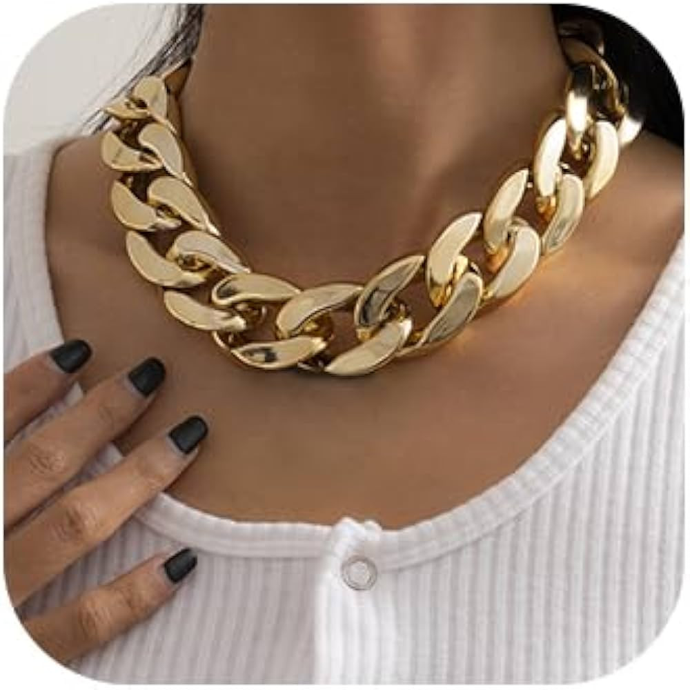 Punk Cuban Link Chain Choker Necklace Lightweight Chunky Necklace Oval Chain Link Necklace Hip Ho... | Amazon (US)