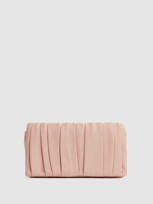 Reiss Blush Camille Satin Pleated Clutch Bag | Reiss US