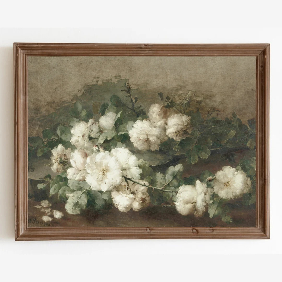 Floral Still Life Painting, Vintage Flower Painting, Antique Botanical Art Print, White Roses Pai... | Etsy (US)