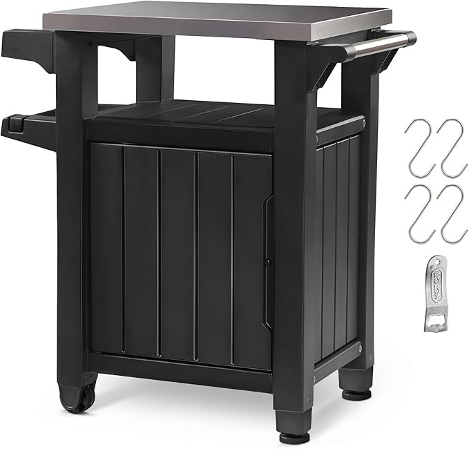 Keter Unity Small 40 Gallon Grill Prep Table and Storage Cart, Grey – BBQ Station with Wheels a... | Amazon (US)