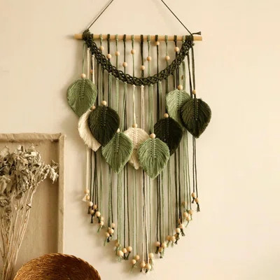 Sage Green Leaf Macrame Wall Hanging – Handmade Boho Tapestry for Bedroom, Living Room & Bathroom | Wayfair North America