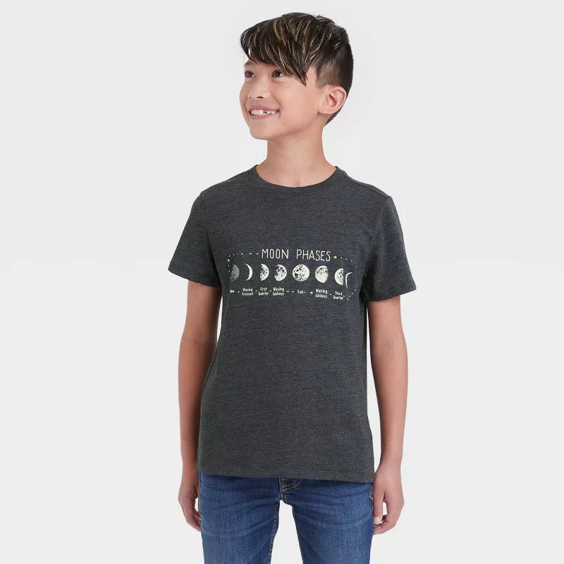 Boys' Moon Phases Graphic Short Sleeve T-Shirt - Cat & Jack™ Black | Target