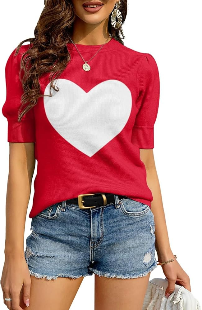 Zbyclub Womens Puff Short Sleeve Sweaters Pullover Shirt Tops Crew Neck Lightweight Knit Sweater ... | Amazon (US)