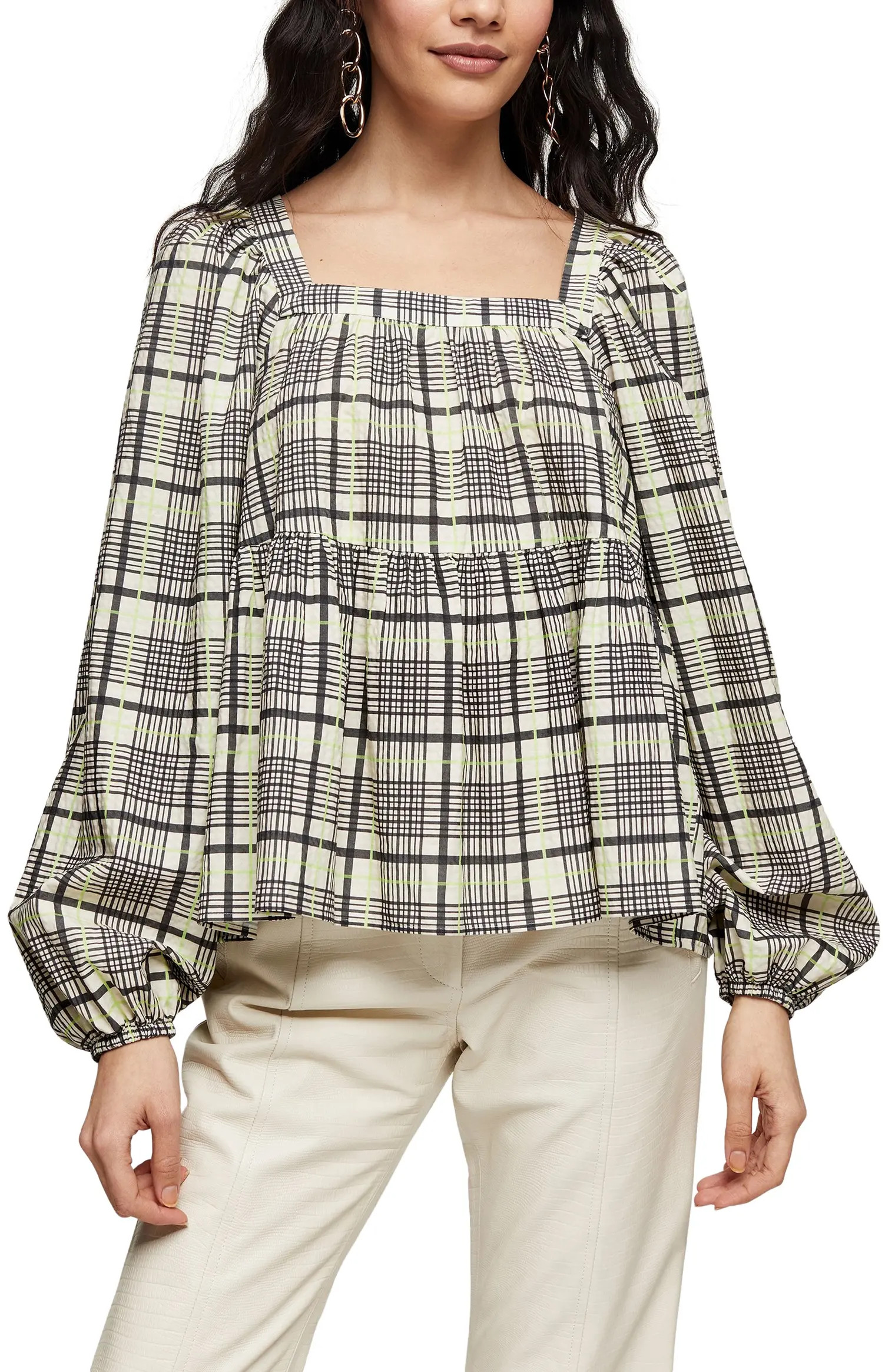 Plaid Square Neck Smock Top | Nordstrom