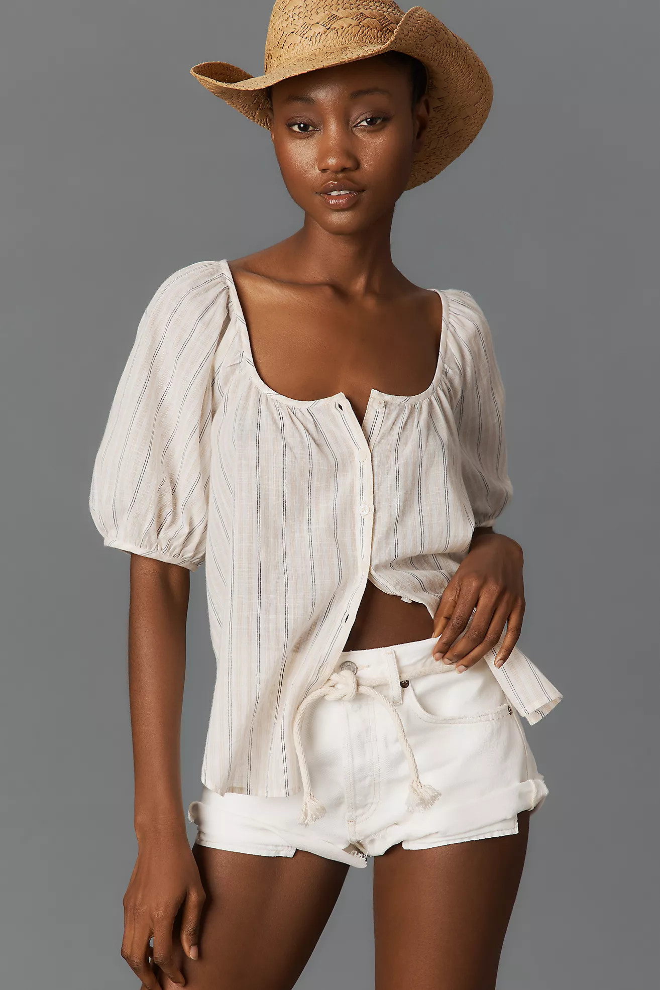 Pilcro Puff-Sleeve Gauze Blouse | Anthropologie (US)
