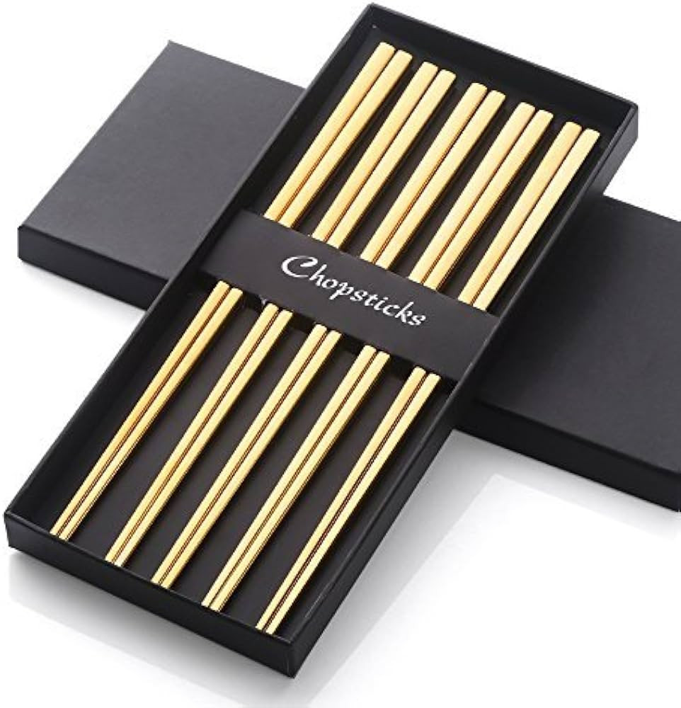 Buyer Star 5-Pair Gold Stainless Steel Chopsticks Metal Reusable Chopsticks Chinese Square Chopst... | Amazon (US)