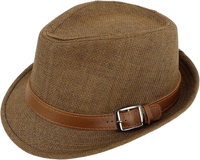 Simplicity Panama Style Trilby Fedora Straw Sun Hat with Leather Belt | Amazon (US)